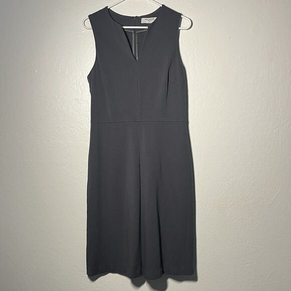 MM LaFluer Cheri Midi Dress Size 12 Gray Fit & Flare Stretch Sleeveless Back Zip - Picture 2 of 13